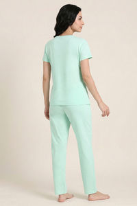 Zivame Farm Lore Knit Cotton Pyjama Set - Honey Dew — thumbnail 4